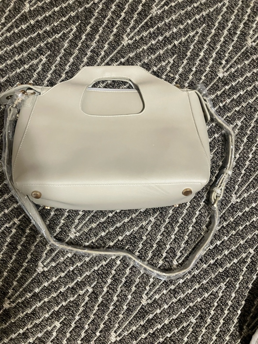 Elegant Neutral Leather Tote Bag - Light Gray